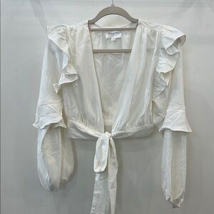 White Ruffled Tie Top